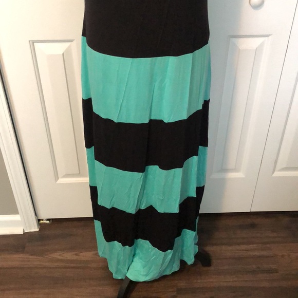 NWOT The Hanger Black/Turquoise Stripe Maxi Dress - Picture 3 of 6